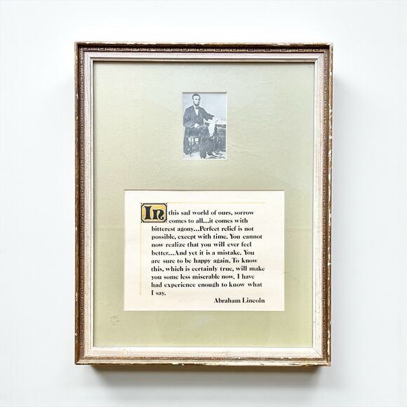 Vintage Wood Framed Abraham Lincoln Photo & “Sorrow Grieving” Quote 19”X15”